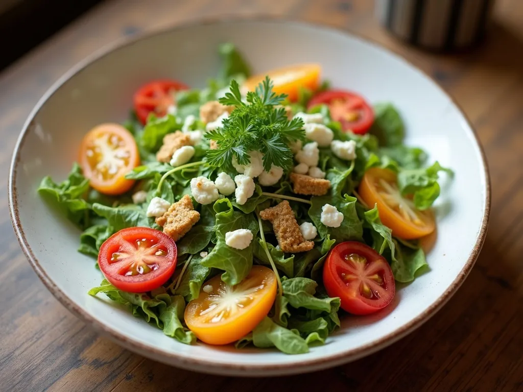 Folhas Verdes com Tomate Cereja, Parmesão e Pêssego Grelhado