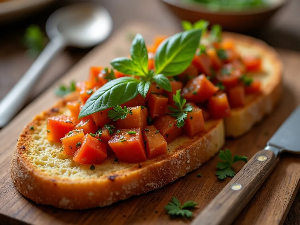 Tostada de Pão de Milho com Caponata de Berinjela e Castanhas